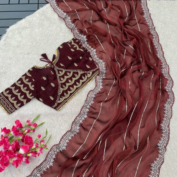 Indian SAREE FABRIC - Zimi chu with seqwance work - Picture 6 of 15